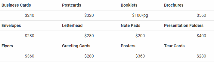 Graphic Design Standard Pricing